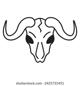 Skull aurochs.Bull skull icon.Head of a bull.Outline vector illustration.Isolated on white background.Doodle sketch wild west .