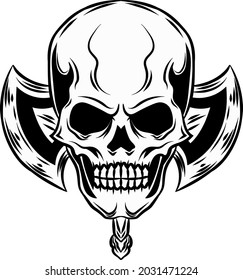 Skull with ax vector illustration
