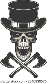 Skull with axe and hat vector illustration