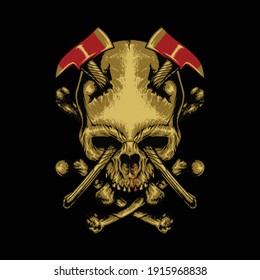 Skull axes horror graphic illustration vector art t-shirt design