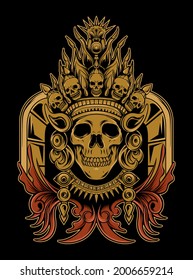 skull aztec vector illustration for apparel design