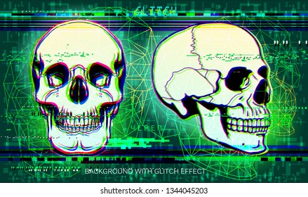 Skull. Background with skull and glitch effect .