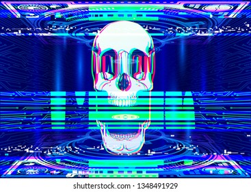 Skull . Background with glitch effect and skull .