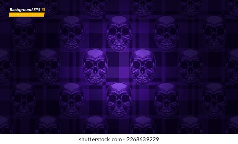 skull background, plaid embroidery design image punk background, graphic design street comic art, artwork for print, banner, website or card
