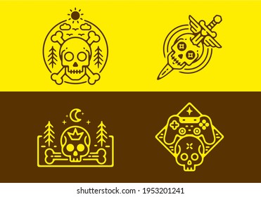 Skull badge tattoo design in yellow and brown background design