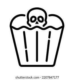 Skull bakery icon. Outline design. Halloween party bakery. Cupcake with skull. Holiday event halloween. Vector Illustration.