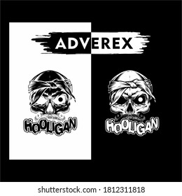 skull with bandage mustache beard + text Hooligan