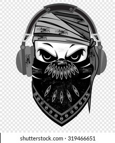 skull with bandanna and earphone