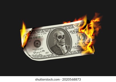 skull banknote on fire on black background vector illustration