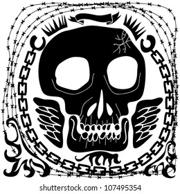 skull banner with chains and wings