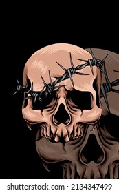 Skull with barbed wire vector illustration