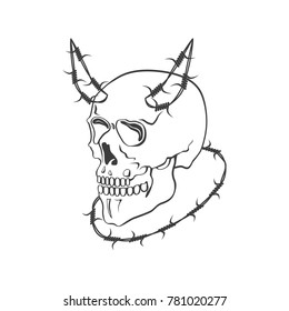 Skull with barbed wire vector modern illustration