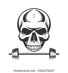 Skull with barbell vintage illustration