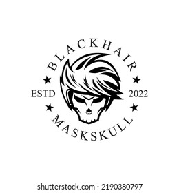 skull barber hairstyle black and white vintage template for labels, emblems, badges or logo design template