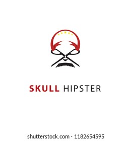 Skull Barber Hipster Scissor Logo Vector Template