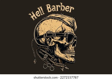 Skull barber vector illustration for t-shirt design