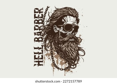 Skull barber vector illustration for t-shirt design