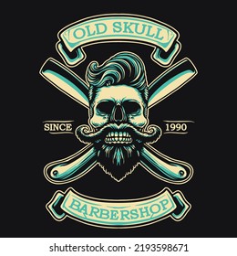 Skull Barbershop Vintage Retro Illustration