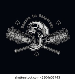 skull and baseball bat with nails, grunge vintage design t shirts