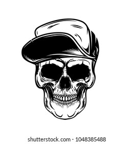 Skull in baseball cap. Design element for poster, emblem, t shirt. Vector illustration