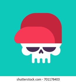 Skull in baseball cap isolated .Head of skeleton in hat