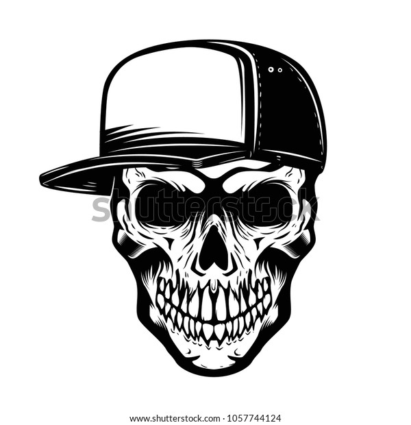 Skull in\
baseball hat isolated on white background. Design element for logo,\
label, emblem, sign. Vector\
illustration