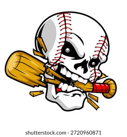 Skull Baseball Mascot Holding Broken Bat