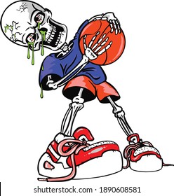 
Skull basketball player character, vector print