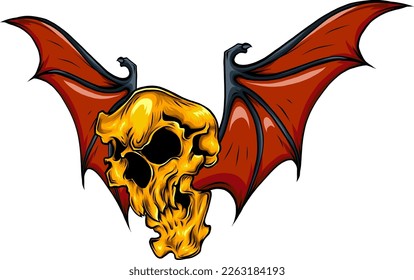 skull and bat wing vector illustration design