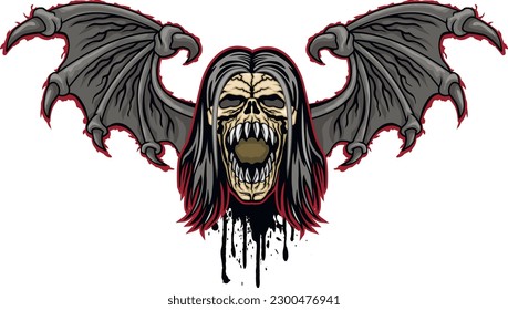 skull with bat wings, grunge vintage design t shirts