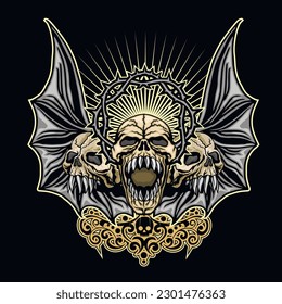 skull with bat wings, grunge vintage design t shirts