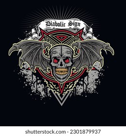 skull with bat wings, grunge vintage design t shirts