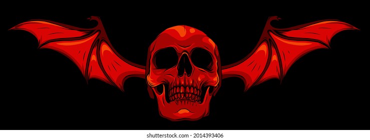 Skull With Bat Wings On Black Background Vector