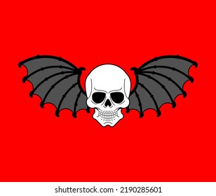 Skull with bat wings sign of Satan. Skeleton head of devil