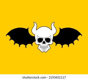 Skull with bat wings sign of Satan. Skeleton head of devil