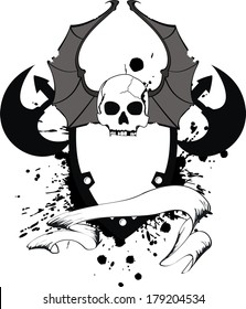 skull bat wings sticker tattoo in vector format