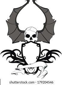 skull bat wings sticker tattoo in vector format