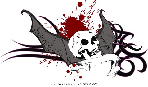 skull bat wings sticker tattoo in vector format