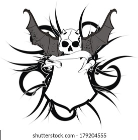 skull bat wings sticker tattoo in vector format