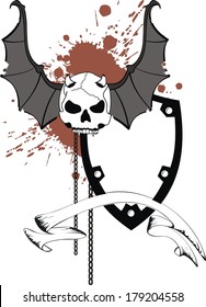 skull bat wings sticker tattoo in vector format