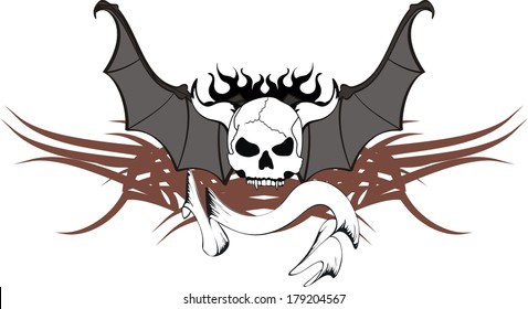 skull bat wings sticker tattoo in vector format