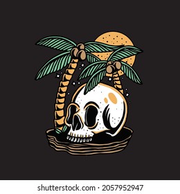 skull beach design illustration for t shirt screen printing and sticker and many more