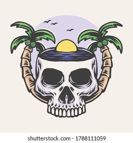 skull beach hand drawn vector illustration