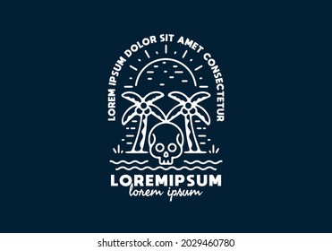Skull and beach line art illustration design