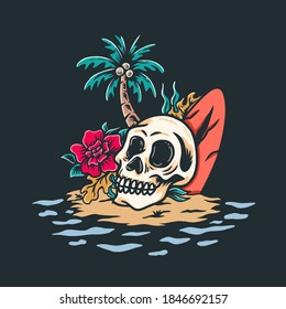 Skull in Beach Retro design illustration_2