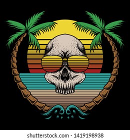 skull beach retro vector illustration for your company or brand