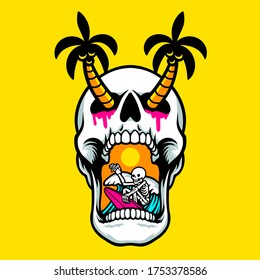 Skull Beach Surfing vector illustrations