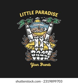 Skull and beach tee graphic vectors.
