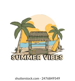 skull in beach vector illustration vintage