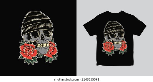 skull with beanie hat illustration